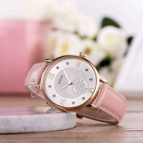 Womens Fashion Quartz Watch with Roman Numerals Fashion Diamond Leather Band Ana - Picture 4 of 9